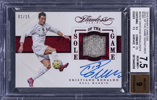 2015/16 Panini Flawless "Sole Of The Game Signatures" Ruby #SSCR7 Cristiano Ronaldo Signed Relic Card (#01/15) - BGS NM+ 7.5/BGS 9